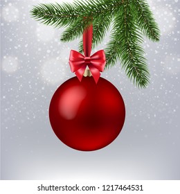 Xmas Ball With Silver Bokeh With Gradient Mesh, Vector Illustration