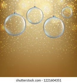 Xmas Balls With Golden Background With Gradient Mesh, Vector Illustration