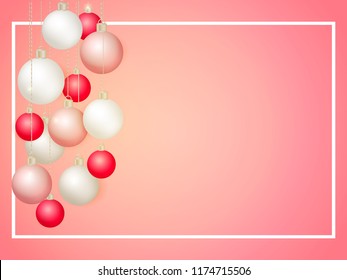 A lot of xmas balls with on a pink background. Vector illustation