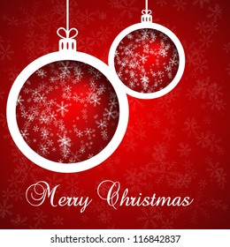 Xmas balls on red background. Vector illustration.