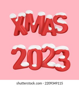 Xmas banner design. 2023 3D red numbers and letters. Christmas poster. Vector illustration.