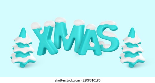 Xmas banner design. 3d christmas tree with white snow. Christmas poster. Vector illustration.