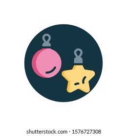 Xmas bauble flat icon. Round colorful button, circular vector sign. Christmas ball and star flat style design