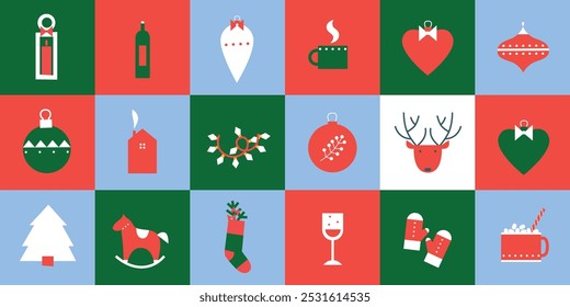 Xmas Baubles and Decoration. Cartoon Vector Illustration, Icon, Clip Art. Minimalist holiday aesthetics. Christmas Tree Toys in Cute Scandinavian Folk Style.	
