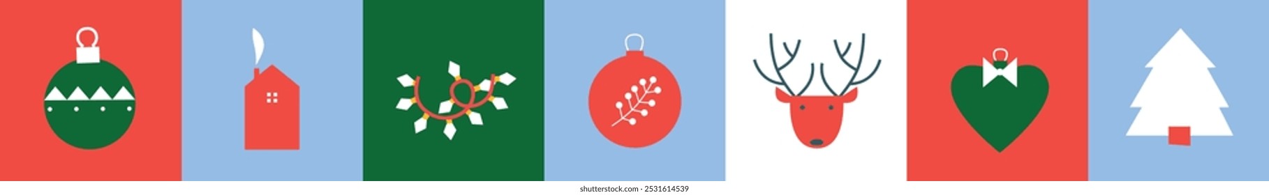 Xmas Baubles and Decoration. Cartoon Vector Illustration, Icon, Clip Art. Minimalist holiday aesthetics. Christmas Tree Toys in Cute Scandinavian Folk Style.	
