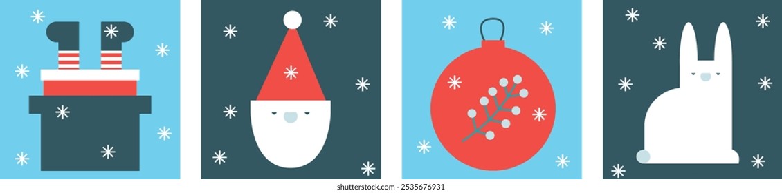 Xmas Baubles and Decoration. Cartoon Vector Illustration, Icon, Clip Art. Minimalist holiday aesthetics. Christmas Tree Toys in Cute Scandinavian Folk Style.