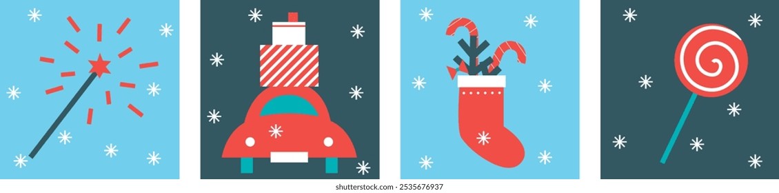 Xmas Baubles and Decoration. Cartoon Vector Illustration, Icon, Clip Art. Minimalist holiday aesthetics. Christmas Tree Toys in Cute Scandinavian Folk Style.