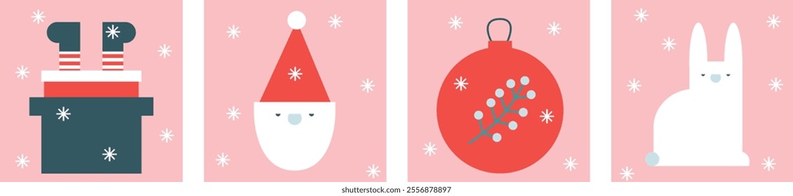 Xmas Baubles and Decoration. Cartoon Vector Illustration, Icon, Clip Art. Minimalist holiday aesthetics. Christmas Tree Toys in Cute Scandinavian Folk Style.	
