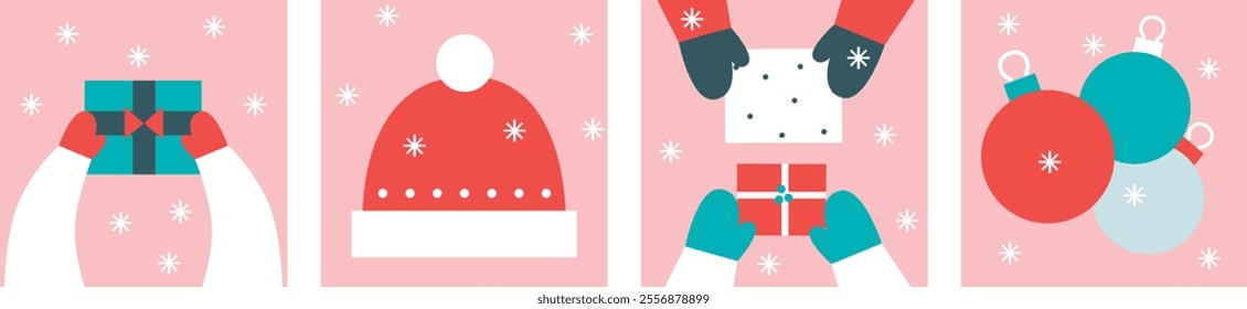 Xmas Baubles and Decoration. Cartoon Vector Illustration, Icon, Clip Art. Minimalist holiday aesthetics. Christmas Tree Toys in Cute Scandinavian Folk Style.	
