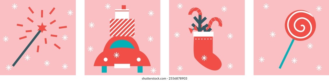 Xmas Baubles and Decoration. Cartoon Vector Illustration, Icon, Clip Art. Minimalist holiday aesthetics. Christmas Tree Toys in Cute Scandinavian Folk Style.	
