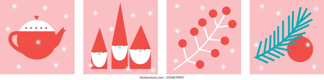 Xmas Baubles and Decoration. Cartoon Vector Illustration, Icon, Clip Art. Minimalist holiday aesthetics. Christmas Tree Toys in Cute Scandinavian Folk Style.	
