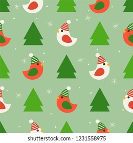 xmas bird and pine tree, christmas seamless pattern theme, for use as wallpaper or wrapping paper gift