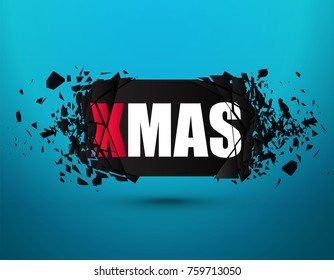 Xmas black banner with explosion effect. Christmas background