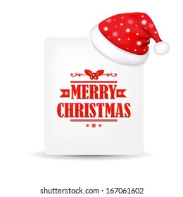 Xmas Blank Gift Tag With Santa Claus Cap, With Gradient Mesh, Vector Illustration 