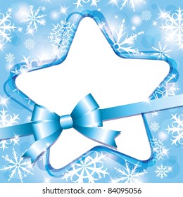 xmas blue frame with star and bow