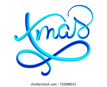 Xmas blue gradient vector text on dark brown background. Christmas Calligraphic Lettering design card template. Creative typography for Holiday Greeting Gift Poster