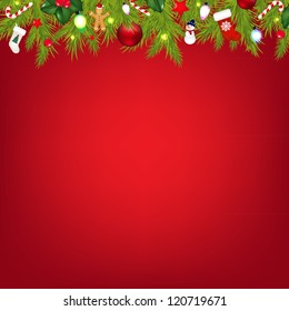 Xmas Border With Color Garland With Gradient Mesh, Vector Illustration