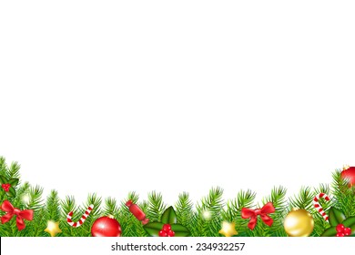 Xmas Border With Fir Tree With Gradient Mesh, Vector Illustration