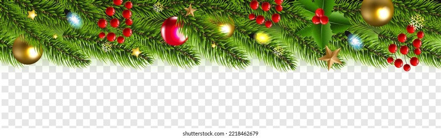 Xmas Border With Star And Balls With Gradient Mesh, Vector Illustration