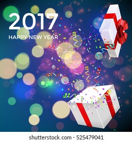 Xmas box on bokeh background. Vector illustration