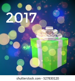 Xmas box on bokeh background. Vector illustration