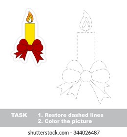 Xmas candle with bow to be traced. Vector trace game.