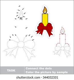 Xmas candle with bow to be traced. Vector numbers game. 