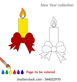 Xmas candle with bow vector cartoon to be colored. 