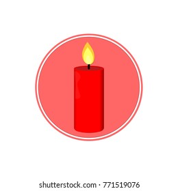 Xmas candle icon, Christmas symbol, flat design template, isolated circle sticker, vector illustration