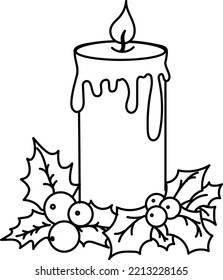 Xmas Candle Light Line Art Illustration for Logo or Graphic Design Element. Vector Illustration