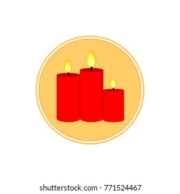 Xmas candles icon, Christmas symbol, isolated circle sticker, flat design template, vector illustration