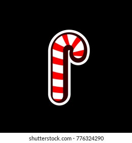 Xmas candy cane icon, Christmas isolated sticker, flat design template, vector illustration