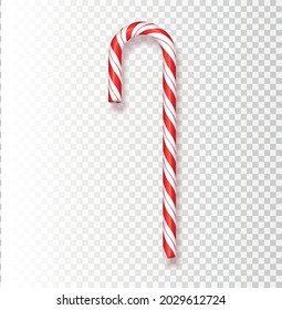 Xmas candy cane isolated on transparent background. Greeting card template for Christmas and New Year.
