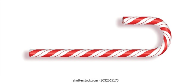 Xmas candy cane isolated on white background. Greeting card template for Christmas and New Year.