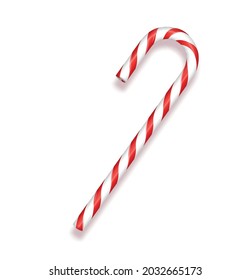 Xmas candy cane isolated on white background. Greeting card template for Christmas and New Year.