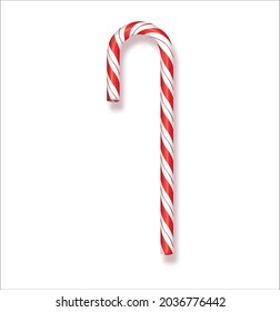 Xmas candy cane isolated on white background. Greeting card template for Christmas and New Year.