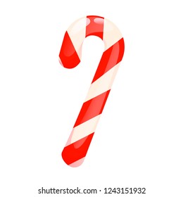 Xmas candy cane isolated vector illustration greeting card on Christmas and New Year. Peppermint striped sweet dessert holiday stick sugar.
