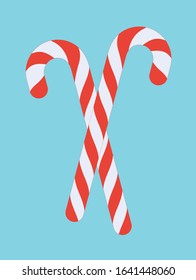 Xmas candy cane isolated vector illustration. Template for greeting card on Christmas and New Year.