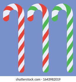 Xmas candy cane isolated vector illustration. Template for greeting card on Christmas and New Year.