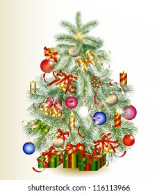 Xmas card for design with realistic Christmas tree