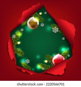Xmas Card With Fir Tree And Snowflake With Gradient Mesh, Vector Illustration