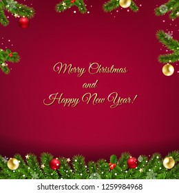 Xmas Card With Garlands With Gradient Mesh, Vector Illustration