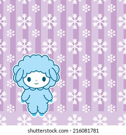Xmas card with Kawaii little cute sheep. symbol of the New Year 2015. Japaneese style.