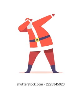 Xmas Celebration, Santa Claus Dabbing Motion. Funny Man in Red Costume Dab Disco Dancing. Christmas Character Performing Modern Dance at Party Isolated on White Background. Cartoon Vector Illustration