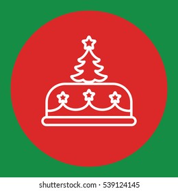xmas christmas cake pie biscuit line white icon in red circle