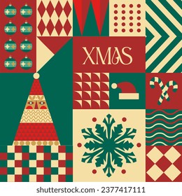 Xmas Christmas seamless pattern in scandinavian style postcard with Retro clean concept design