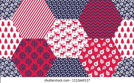 Xmas classic patchwork seamless pattern for background, wrapping paper, fabric, surface design. Endless simple Christmas repeatable motif for surface design
