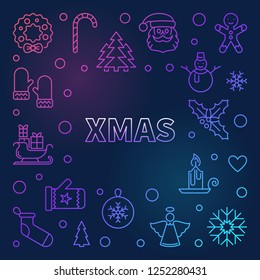 Xmas colorful square frame - vector Merry Christmas creative background in thin line style