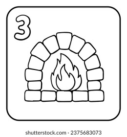 Calendario de llegada de coloreado de Navidad. Logo de vector dibujado a mano Icono de chimenea de Navidad