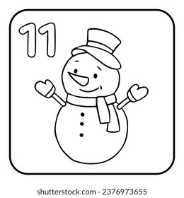 Xmas coloring advent calendar. Hand drawn vector logo snowman